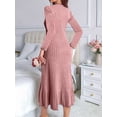 thumbnail image 6 of Long Sleeve Fall Dress for Women Casual Crew Neck Midi Long Ribbed Knit Ruffle Swing Maxi Dress Lotus Root Color XXL, 6 of 7