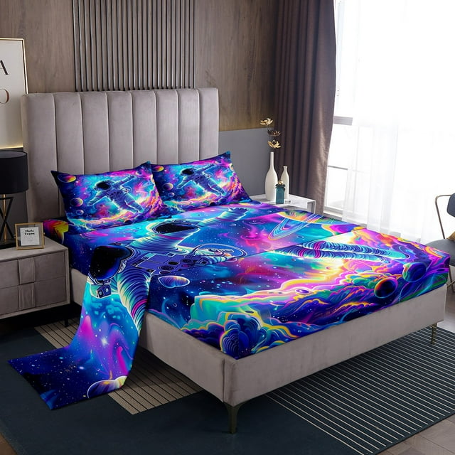 Erosebridal Cosmoaut Bed Sheets Set Full Size,Galaxy Universe Bedding Full Size,Planet Decor,Breathable,4pcs
