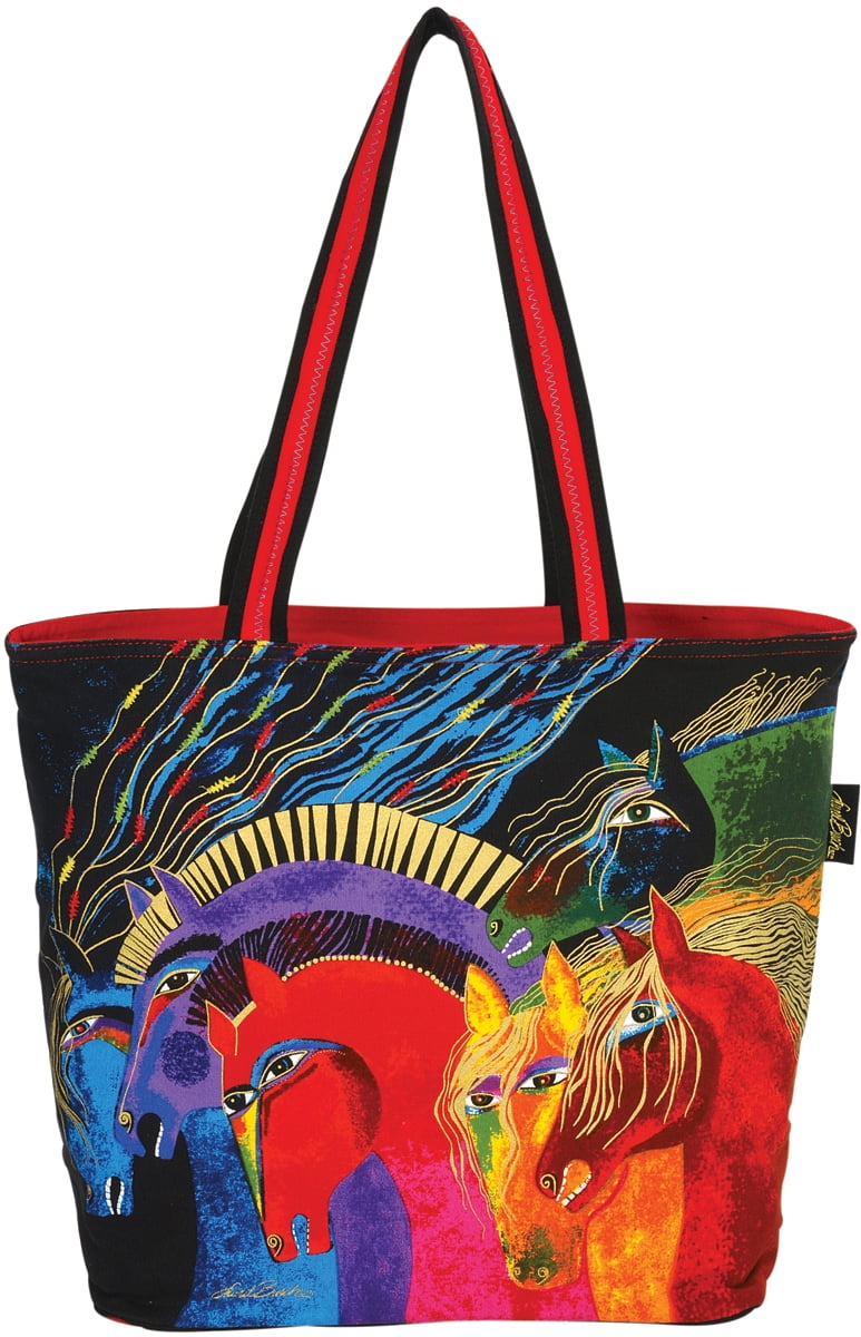 Laurel Burch Shoulder Tote Zipper Top 19"X7"X15"Wild Horses Of Fire