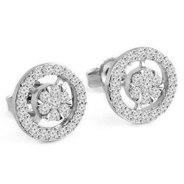 Majesty Diamonds - Round Diamond Halo Cluster Stud Earrings in 14K