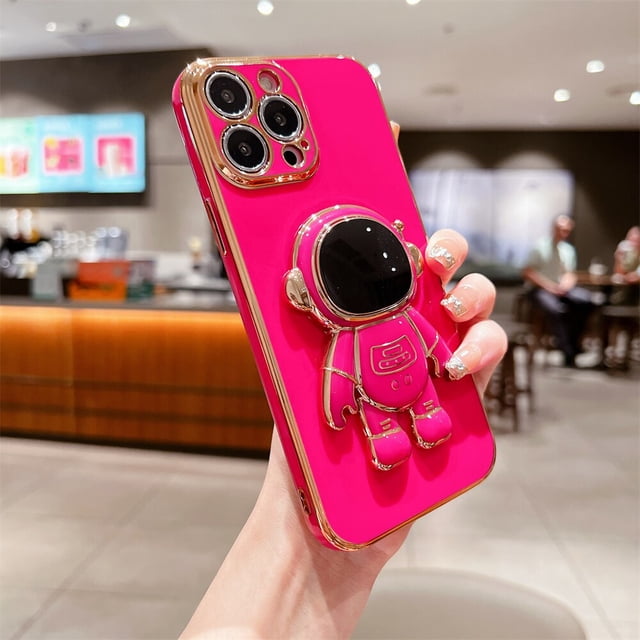 Funda con Soporte de Astronauta para Teléfono Móvil, Cubierta Chapada, Suave, Base Plegable de Lujo, Accesorios de iPhone 13, 11, 12 Pro, Max, 13, Mini, 14 Pro, Xs, Max, XR, X, 7, 8 Plus, SE 2