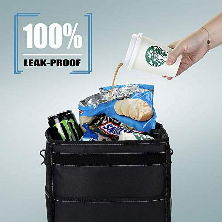 K KNODEL Car Trash Can, Waterproof Garbage Can/Bag with Lid, 600D  Leak-Proof Trash Bin, Car Trash Hanging (Medium, Black)