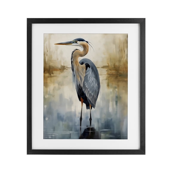 Stupell Industries Contemporary Peaceful Heron over Abstract Black Framed Print Under Glass, 13 x 16, by LSR Design Studio