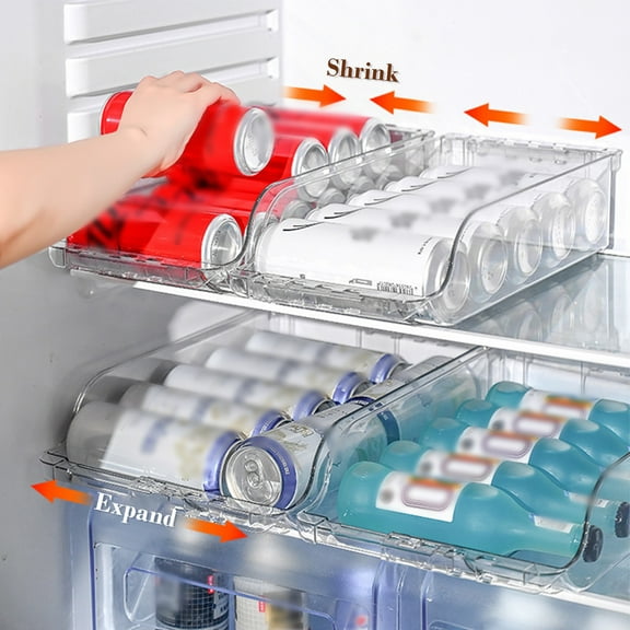 KMMYS Drinks Fridge Storage Box, Beverage Organizer, Expandable Shelf, Multifunctional Storage, Ideal for Beer and Cola, Home Kitchen Organizer, Durable Plastic Construction, Space-Saving Design