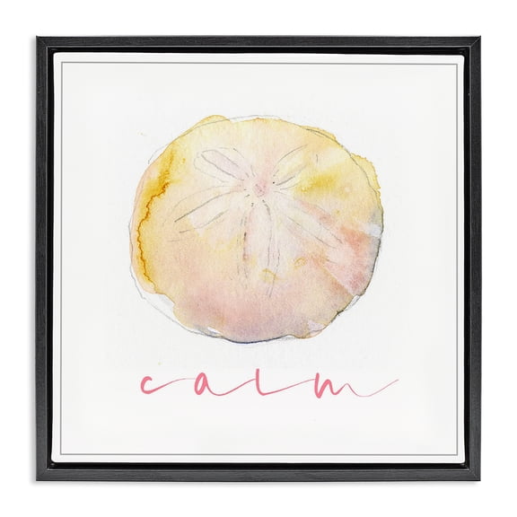 Stupell Industries Shabby Chic Sand Dollar Calm Phrase Black Floating Frame Canvas Art, 18 x 18, by John Keeling