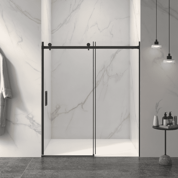 56"-60"W x 72"H Frameless Sliding Shower Door, 5/16" Glass, Matte Black