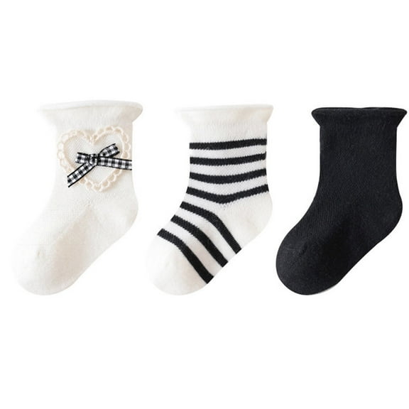 ZQUUVOU Baby Boys Girls 3 Pairs Socks Love Stripe Bow Ankle Socks Warm Cozy Kids Newborn Baby Socks Black