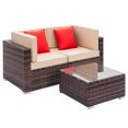 thumbnail image 5 of 3 Pieces Bistro Patio Sectional Sofa Sets, SEGMART Outdoor Wicker Patio Furniture with Removable Cushions, 2 Corner Sofas, Glass Coffee Table for Porch Poolside Backyard Garden, Beige, S5661, 5 of 8