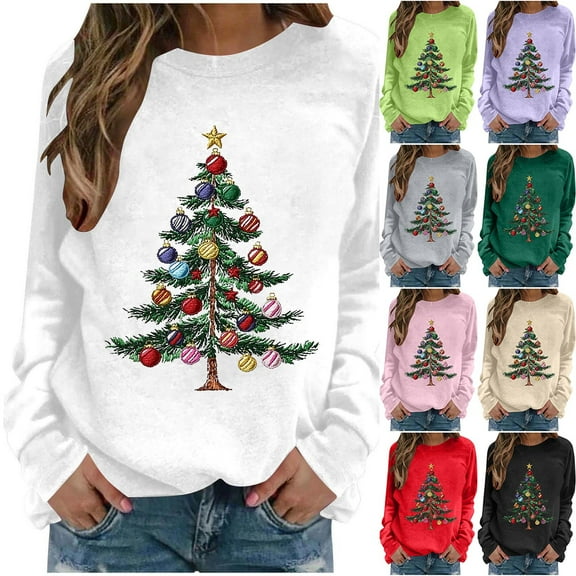 Xdegoge Christian Shirts for Women Cute Christmas Tree Graphic Sweatshirt Long Sleeve Crewneck Tops Fashion Funny Oversized Trendy Sweaters Y2K Pullover Casual Warm Winter Tshirts, Army Green M