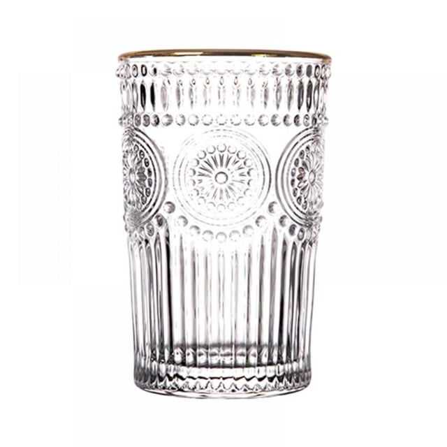 HLONK Romantic Embossed Water Glass Premium Glass Set For Refreshments Soda & Beverages Perfect For Dinner Parties Bars & Restaurants