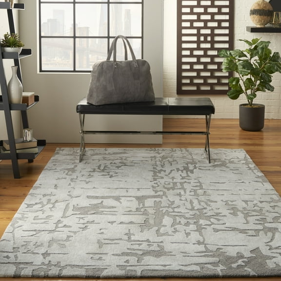 Nourison Symmetry Abstract Ivory/Taupe 5'3" x 7'9" Area Rug, (5x8)