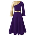 thumbnail image 4 of iixpin Kid Girls Metallic Color Block Liturgical Praise Worship Dance Dress Bell Long Sleeve Lyrical Dancewear Purple 6, 4 of 7