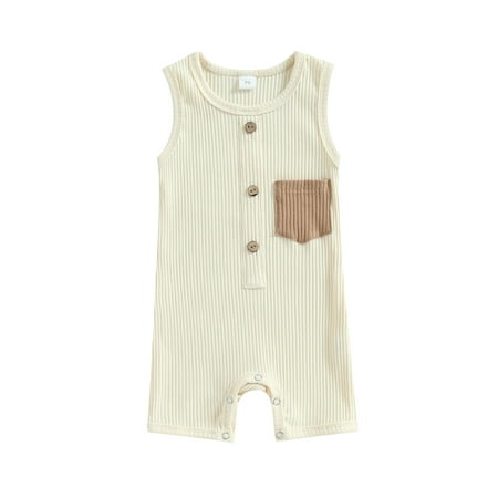 

Wassery Baby Boys Summer Romper Newborn Sleeveless Contrast Color Jumpsuits Infant Ribbed Playsuits