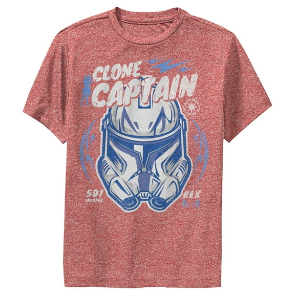 Boy's Star Wars: The Clone Wars Captain Head Shot Portrait  Performance Graphic Tee Red Heather Medium