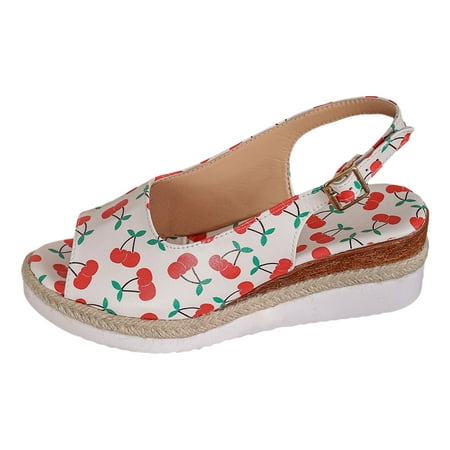 

Ladies Summer Cherry Printed Soft Leather Buckle Slope Heel Thick Bottom Large Size Fish Mouth Sandals Sandals for Women Wedge Slippers Wedges for Women Sandals Dressy Sandals Womens Go Walk Slip on