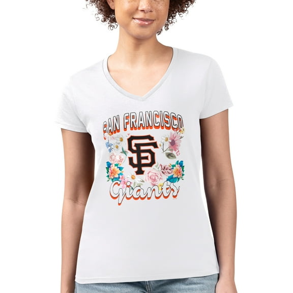 Women's G-III 4Her by Carl Banks White San Francisco Giants Super-Slim Fit Lightweight Flowers Graphic V-Neck T-Shirt