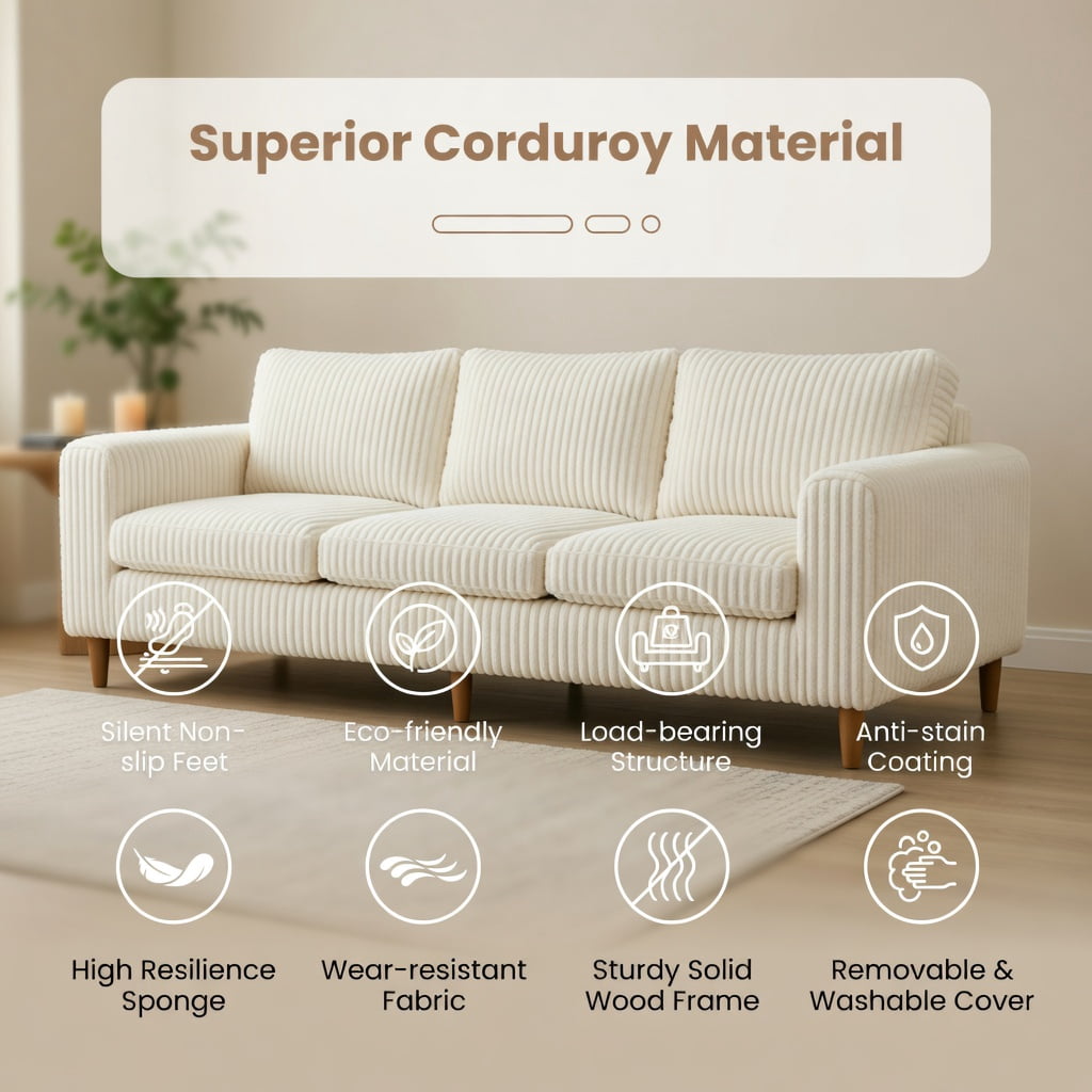 Hommoo Bean Bag Sofa Chair Lazy Sofa Chair, Ultra Soft Lazy Sofa with Skin-friendly Corduroy Cover and Soft Sponge Filling, Off-white