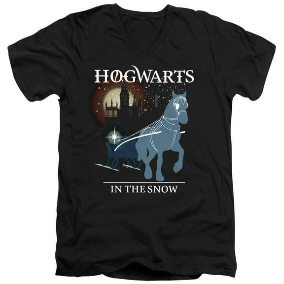 Harry Potter Hogwarts Christmas In The Snow Unisex Adult V-Neck T Shirt (Small) Black