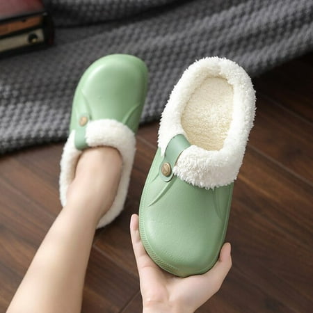 

CoCopeaunt Women Autumn Winter Warm Slippers Soft Waterproof EVA Plush Men House Slippers Female Clogs Couples Home Indoor Fuzzy Shoes
