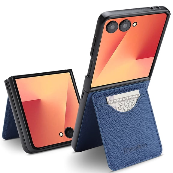Case for Samsung Galaxy Z Flip 5,Luxury Ultra Thin Vintage PU Leather Phone Cover with Credit Card Slots Holder Kickstand Durable Classic Shockproof Protective for Samsung Galaxy Z Flip 5,Blue
