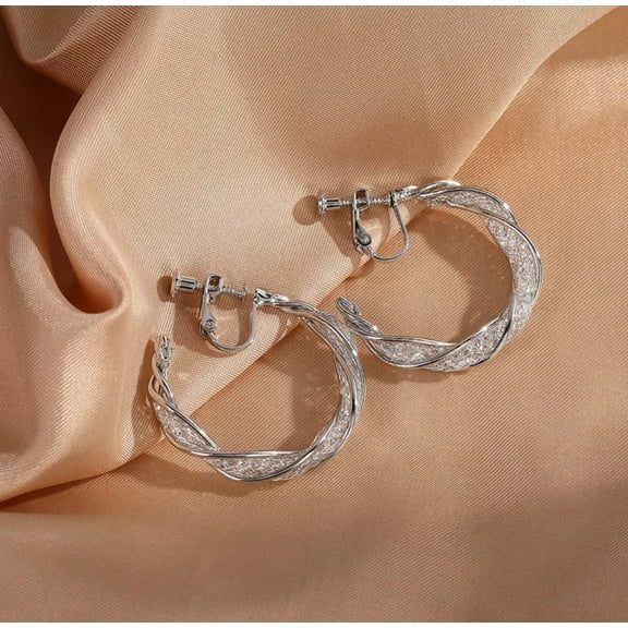 Clip on 1 1/2" silver or gold mesh open back hoop earrings