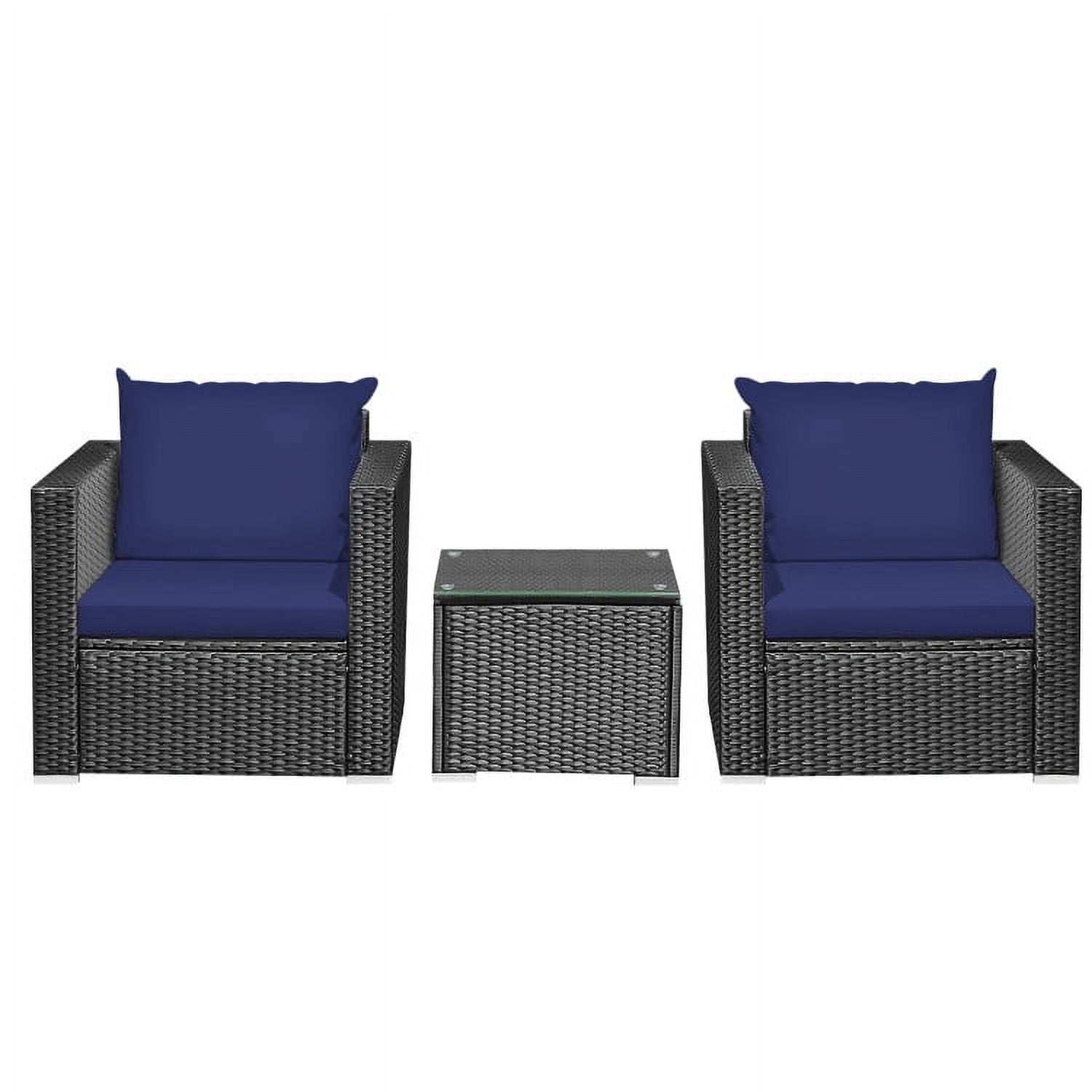 Aimee Lii 3 Pieces Patio Wicker Conversation Set with Cushion, Modern Patio Furniture, Navy Aimee Lii 3 Pieces Patio Wicker Conversation Set with Cushion, Modern Patio Furniture, Navy