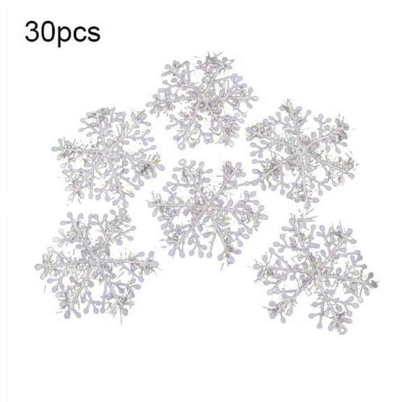 30 Pack White Snowflake Artificial Christmas Home Decor Ornaments/ 30 Pieces of Plastic Brushed Snowflakes