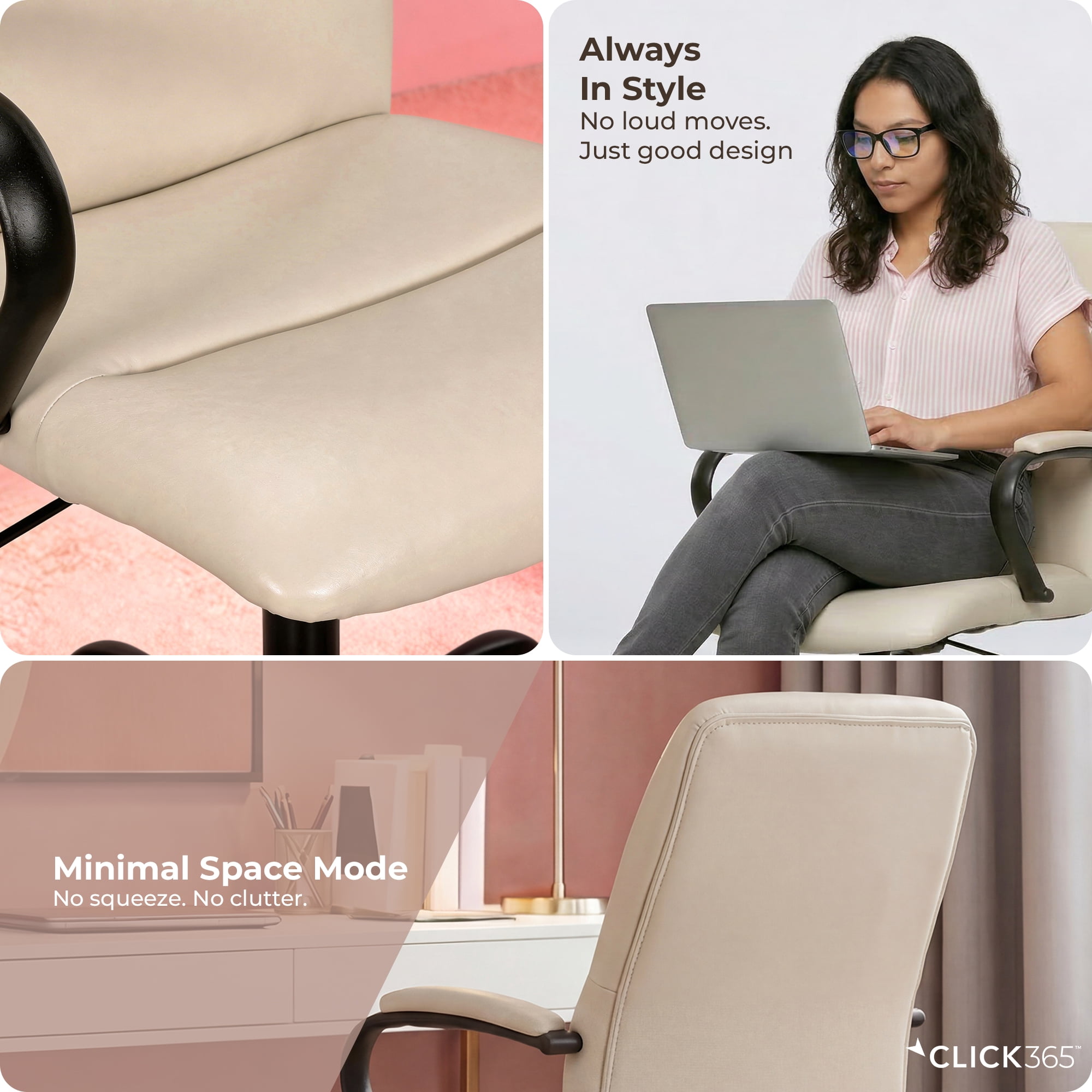 Click 365 Adult Polyurathane Mid Back Indoor Commercial Ergonomic Office Chairs Hardware Kit, Cream