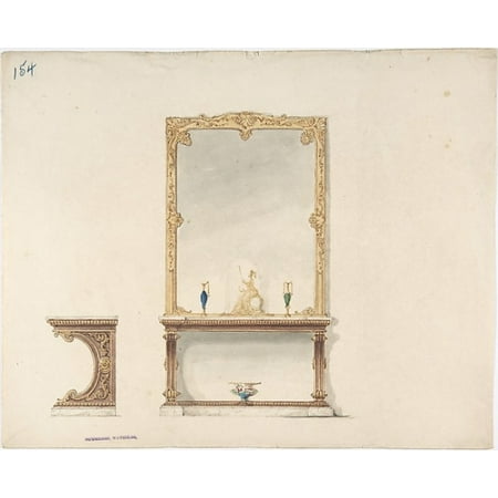 Design for Pier Table and Gold Mirror Front and Side Elevations Poster Print by Anonymous British 19th century Date early 19th century Medium Ink watercolor and wash Dimensions sheet 9 58 x 11 78 in