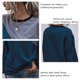 thumbnail image 4 of Jersey informal para mujer, cuello redondo, manga larga, hombros caídos, costura, bloque de Color, jersey para mujer, Top azul purpúreo M, 4 of 5