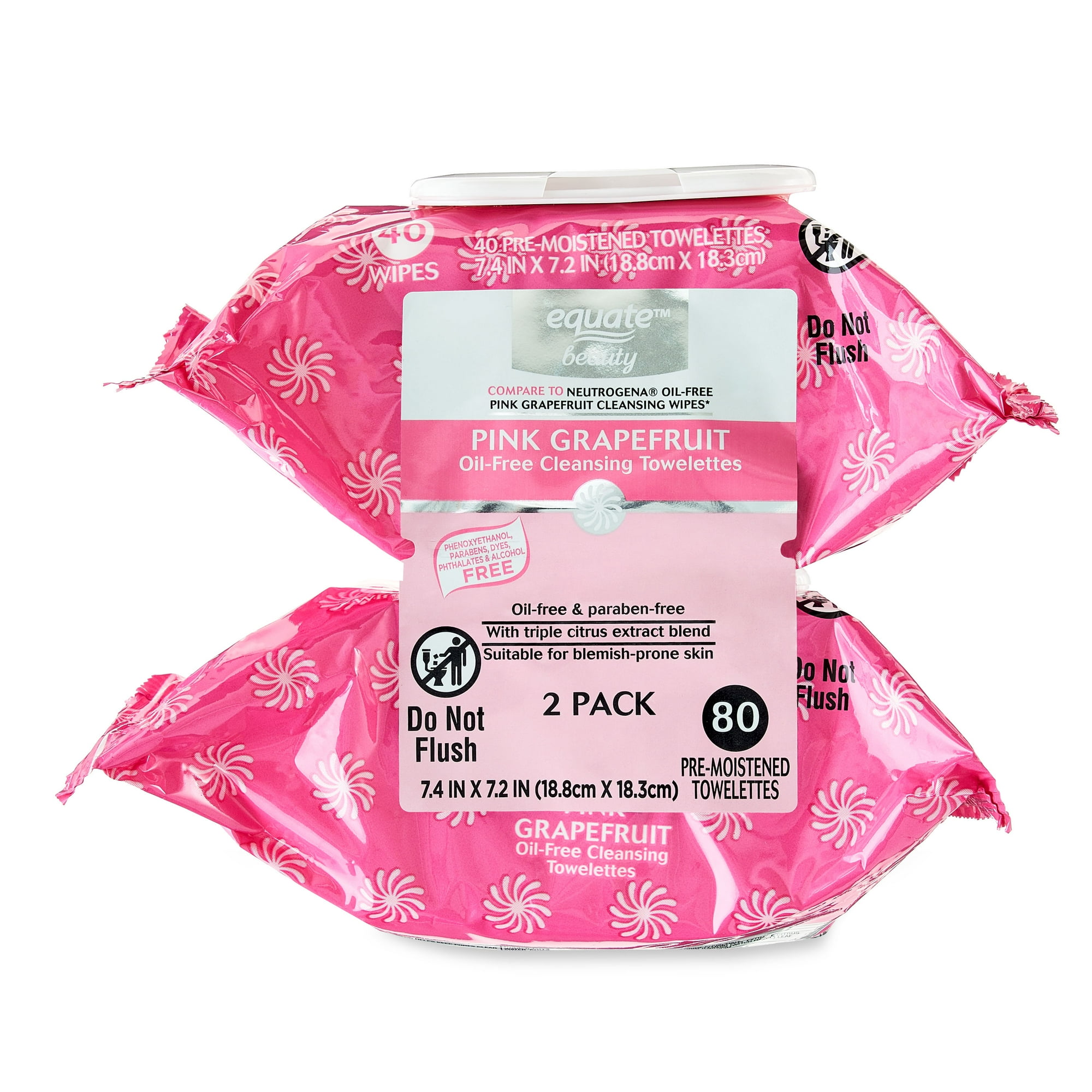 Equate Beauty Pink Grapefruit Oil-Free Cleansing Towelettes, 80 Count