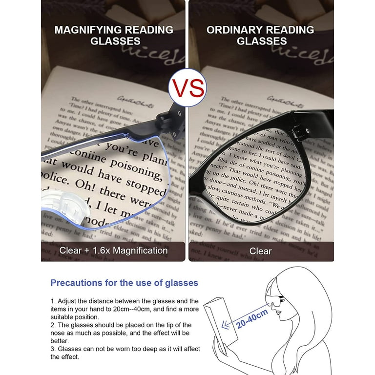 OKH Hands Free Magnifying Glasses with Light, Blue Light Blocking 160%  Magnification and Dual LED Lights, Includes flip up Magnifying Glasses for
