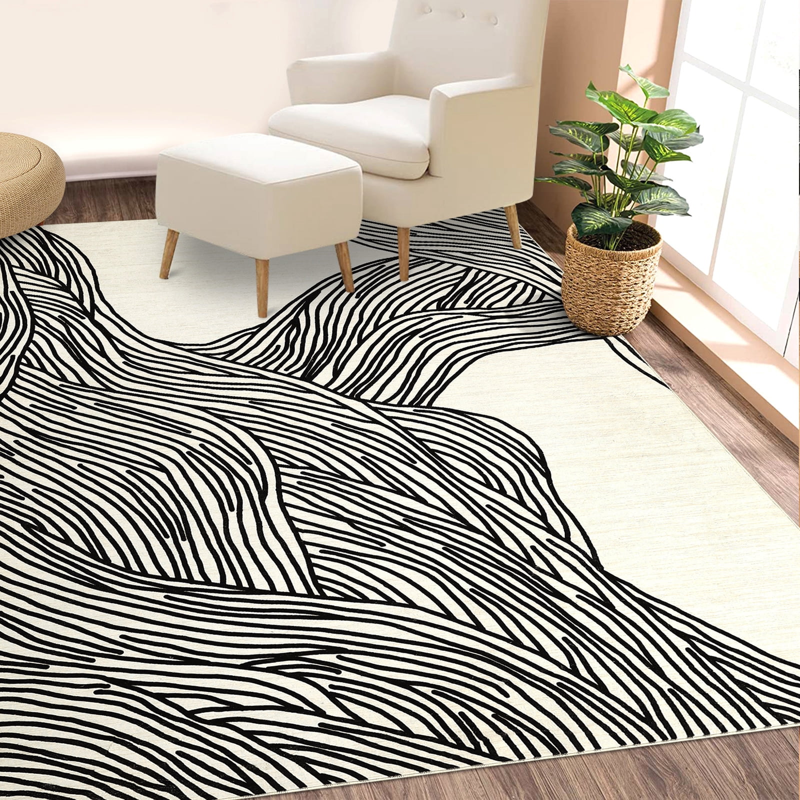 CAROMIO Modern Abstract Area Rug for Living Room Washable Indoor Room Decor Carpet, 9' x 12' Black Beige