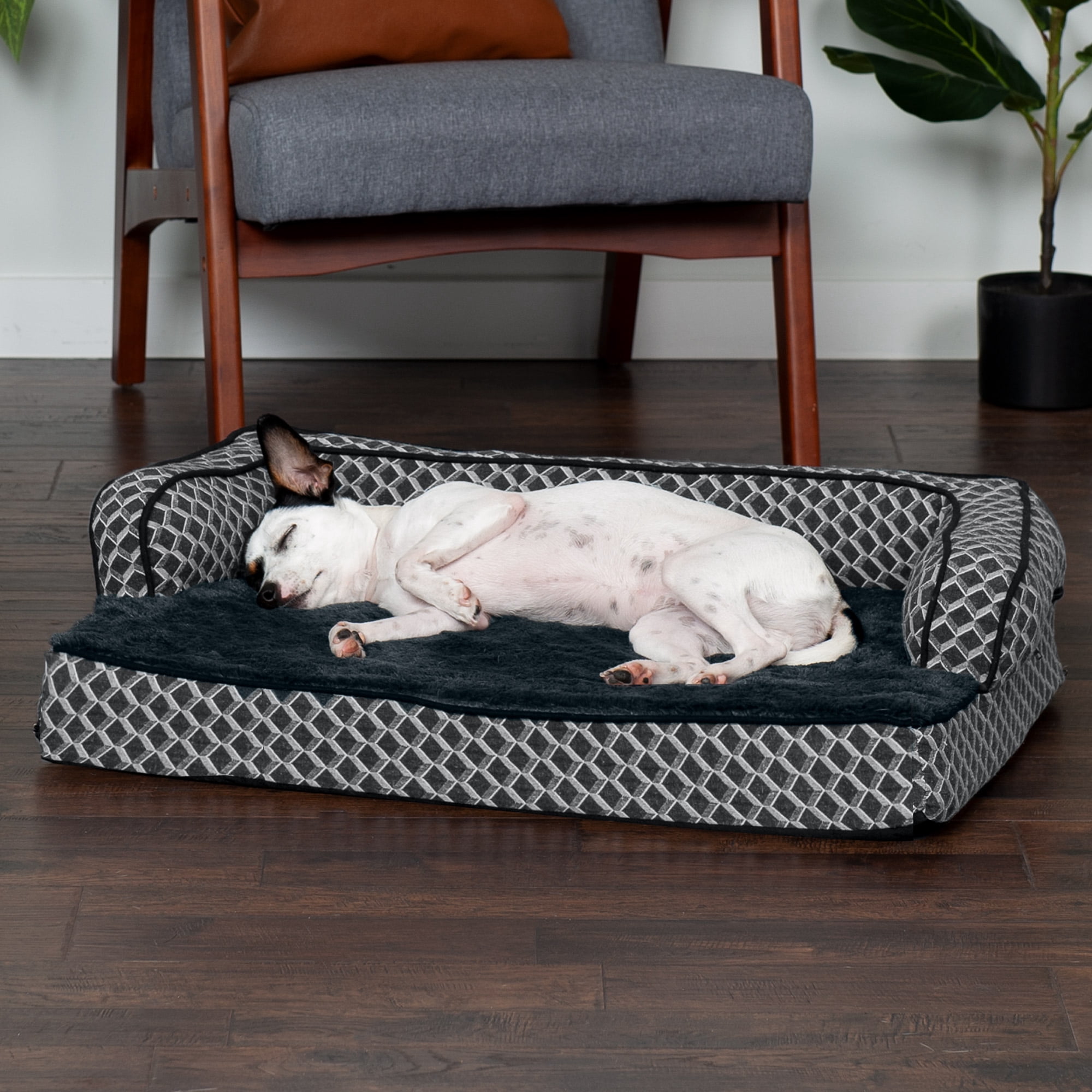 FurHaven Pet Products Plush & Decor Orthopedic Comfy Couch Pet Bed for Dogs & Cats - Diamond Gray, Medium