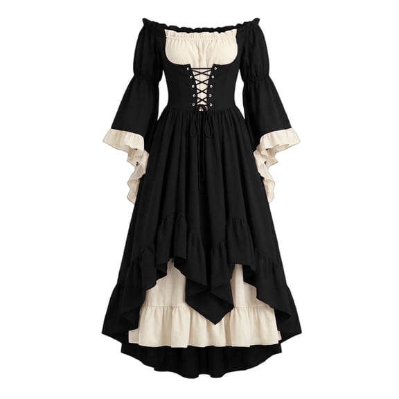 FASHOFT Halloween for Women Renaissance Faire Off Shoulder Lace Dress Cosplay Plus Size Gothic Dress Clothes L