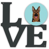 Carolines Treasures BB1149WALV Checkerboard Blue German Shepherd Metal Wall Artwork LOVE 12X12 multicolor