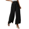 thumbnail image 3 of Seyurigaoka Women Loose Belted Long Trousers, Solid Color High Waist Ruched Beach Wide Leg Pants, 3 of 5