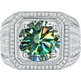 thumbnail image 2 of 2 Carat Moissanite Engagement Rings for Men D Color VVS1 Men Wedding Rings Round Cut Yellow/Pink/Blue Moissanite Rings with Certificate, 2 of 8