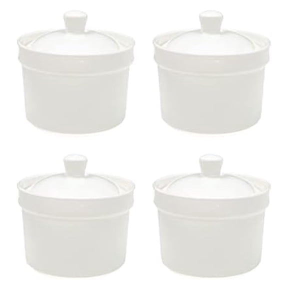 Soup Crocks with Lids, 10oz White Soup Bowls - Set of 4, Oven & Dishwasher Safe, Modern Ceramic Soup Dishes for Serving Soup, Stew, Chili, Dessert