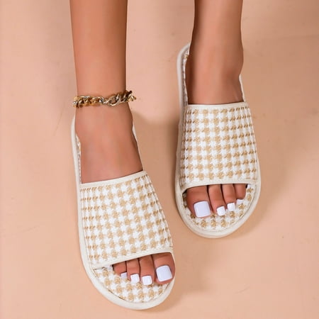 

Summer Slippers For Women Beach Accesseories Flip Flops For Women Fashion Autumn And Winter Women Slippers Home Flat Bottom Non Slip Warm And Comfortable Open Toe Solid Color Houndstooth Swimming Pool