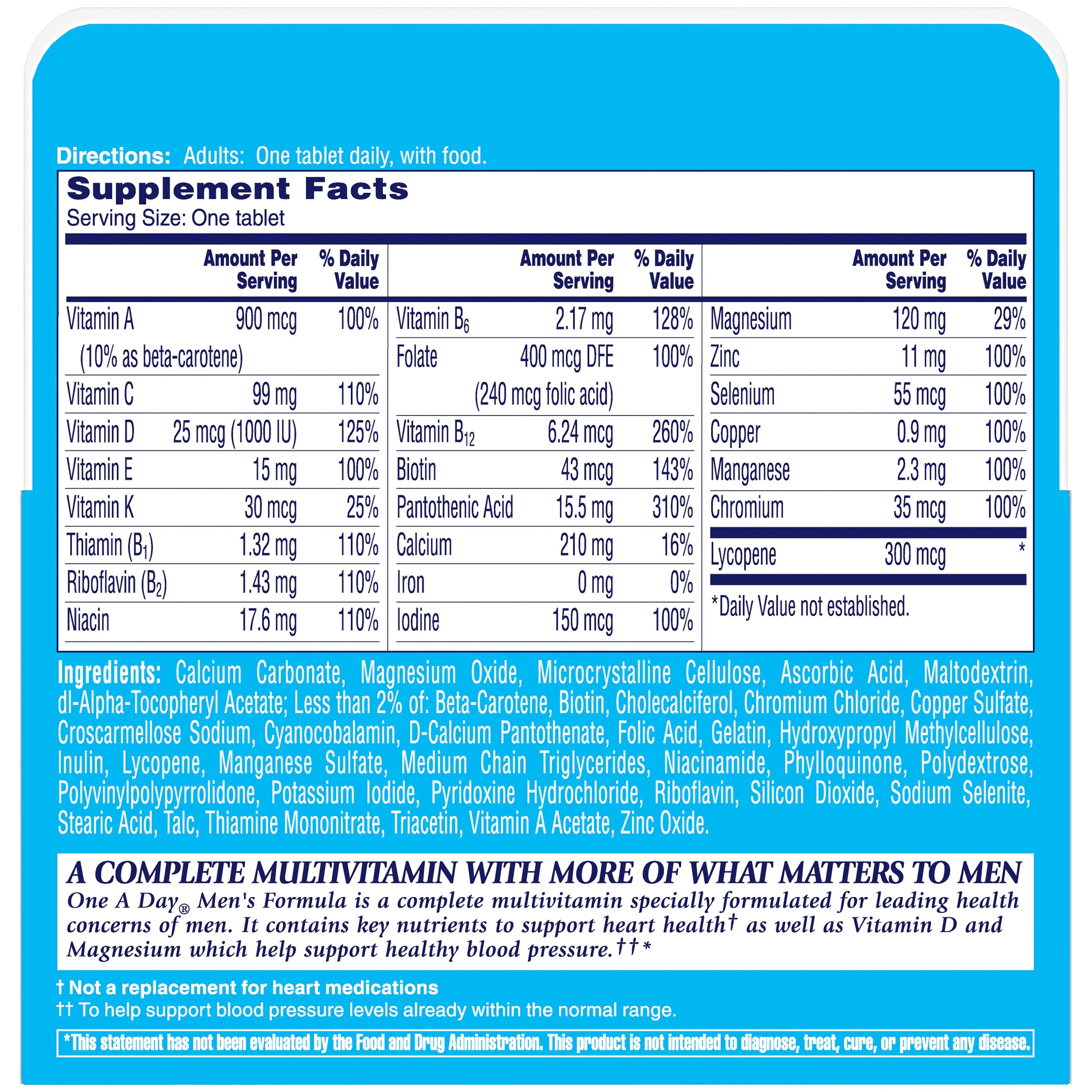 one a day men s multivitamin tablets multivitamins for men 60 count