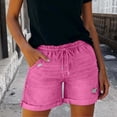 thumbnail image 1 of LVHAOGJOB Womens Mid Rise Jeans Summer Elastic Waisted Short Jeans Stretch with Pockets Solid Shorts for Women Drawstrings, 1 of 7