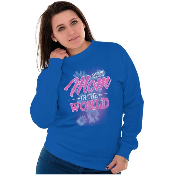 Best Mom in the World Cute Floral Women Plus Size Crewneck Sweatshirt Brisco Brands 2X