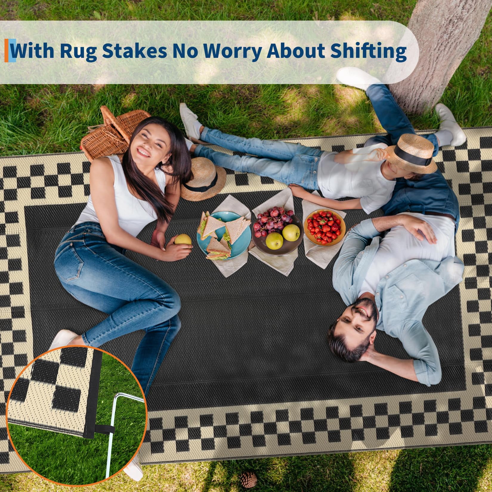 Outdoor Rug, Waterproof Reversible Patio Rug, Extra Large Plastic Straw Area Rug for Camping, RV, Backyard