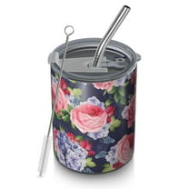 12oz Coffee Tumblers Pioneer Flower Stainless Steel Vacuum Insulated Travel Tumbler Coffee Cups Mug with Lid and Straw with Cleaning Brush for Cold & Hot Drinks