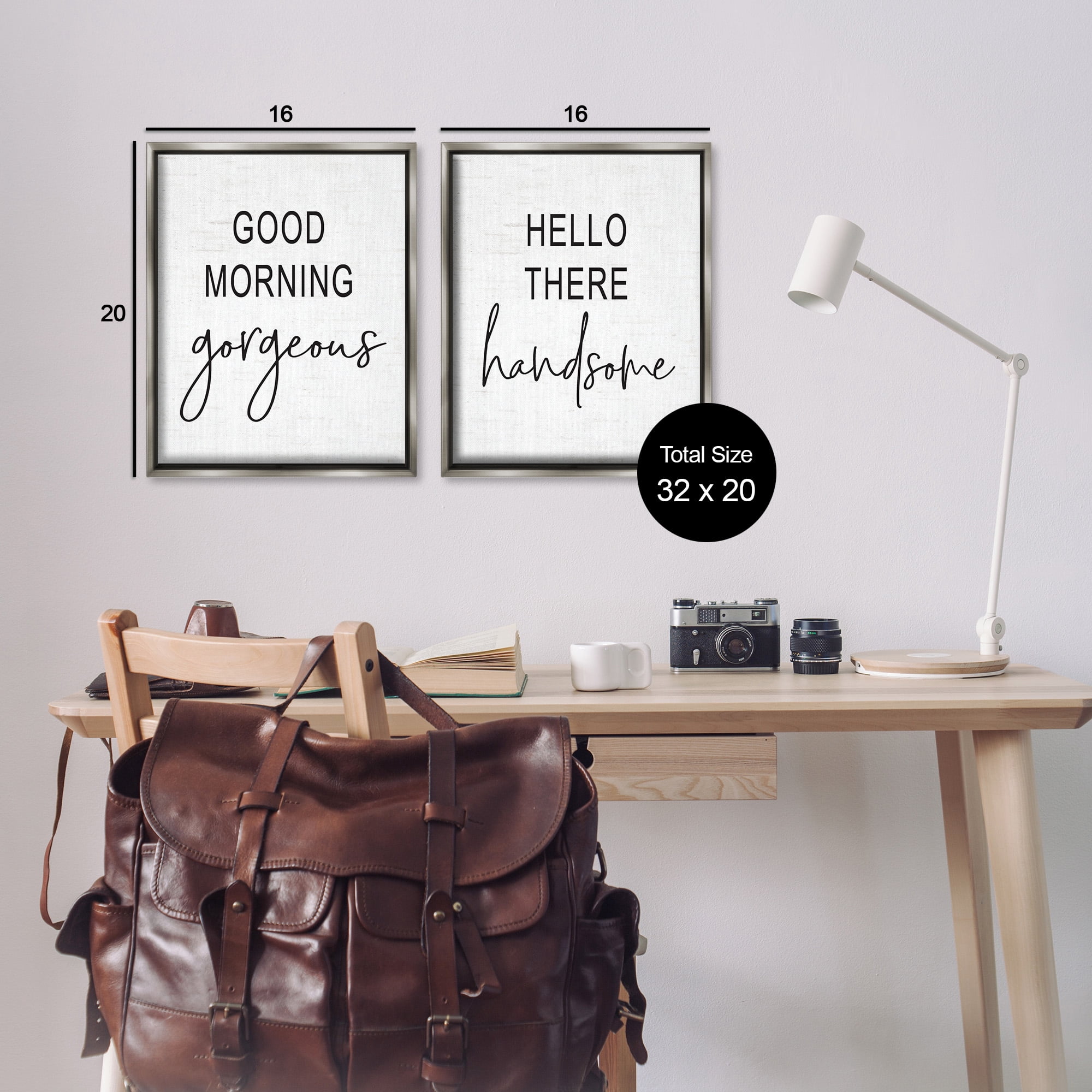 Stupell Industries Gorgeous & Handsome Romantic Greetings Inspirational Painting Gray Floater Framed Canvas Art Print Wall Art, 17 x 21, Set of 2