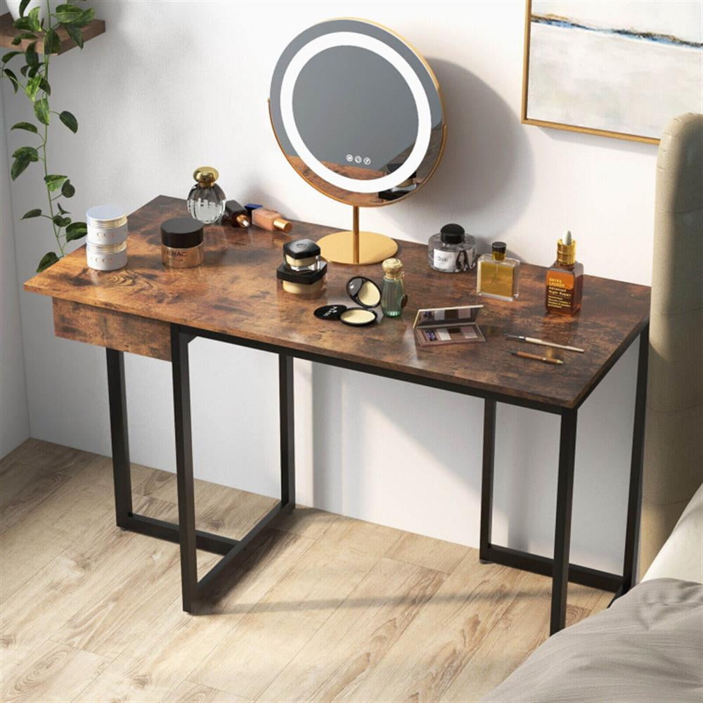 Demi Bonn 48" Computer Desk with Metal Frame and Adjustable Pads, Small Home Office Desk Study Writing Table, Brown