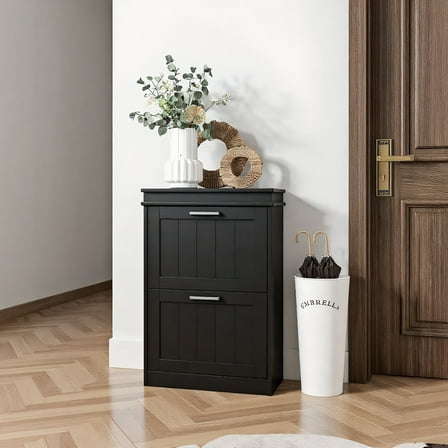 Kadyn Shoes Storage Cabinet, Shoe Cabinet,Modern Shoe Storage Cabinet with 2 Flip Drawers for 10 Pairs, Black