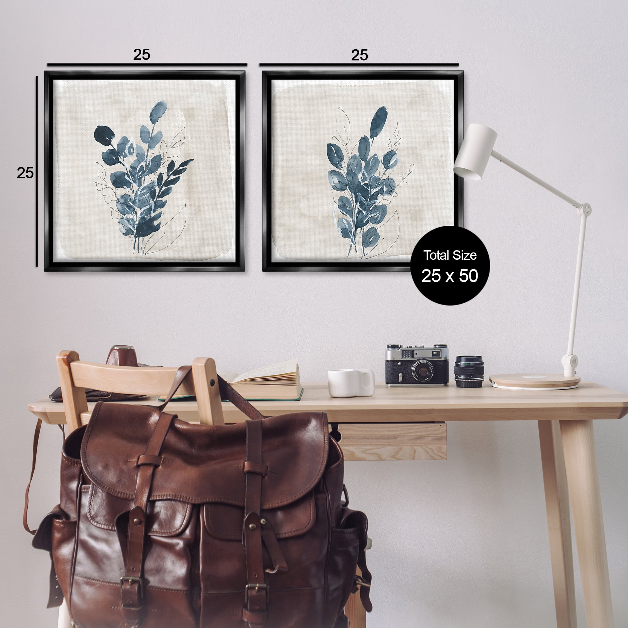 Stupell Industries Blue Summer Leaves Plants & Flowers Painting Black Floater Framed Canvas Art Print Wall Art, 25 x 25, Set of 2