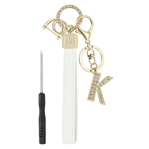 Leather Wristlet Keychain, Letter K Keychains with Key Ring and D Ring Car Keys Keychain Decorative Alphabet Key Chain for Bag Backpack DIY, Gold Tone